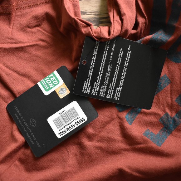 Harley Davidson Motorcycles burnt orange t-shirt NWT size large slim fit unisex - Picture 5 of 6